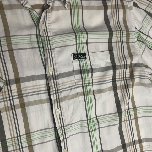 Y2K GUnit Heavyweight Men Large Button Down‎ Shirt Cotton Plaid Short Sleeve - Picture 4 of 5